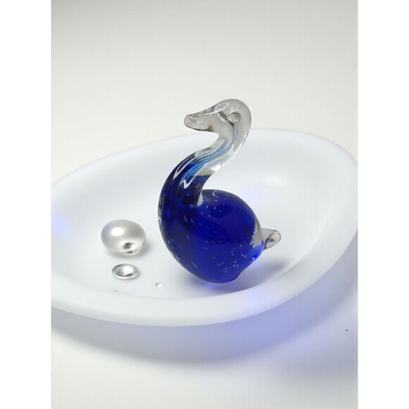 Beautifull Hand Blown Air Bubble Blue/Clear Glass Duck. - Picture 4 of 8